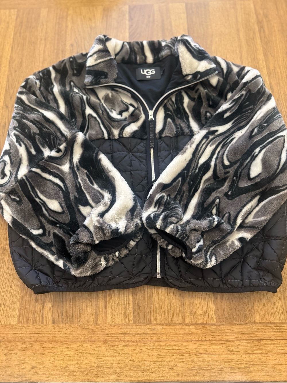 UGG Black, Gray & White Swirl Quilted Faux-Fur Puffer Jacket